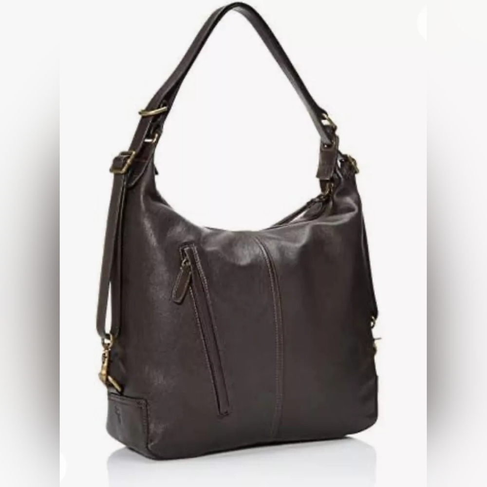 FRYE Gia Convertible Shoulder Hobo Bag Backpack Brown Leather